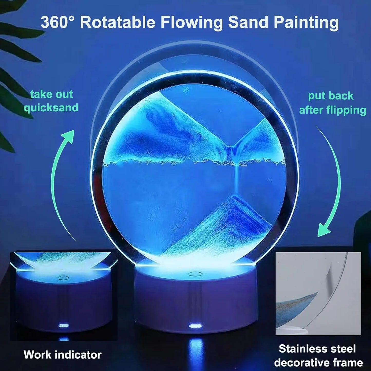 LED Quicksand Painting Hourglass Art Unique Decorative Sand Painting Night Light Bedroom Decoration Glass Hourglass Table Lamp