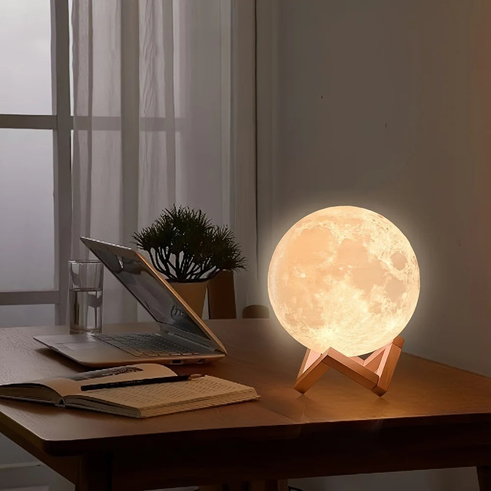 Dropship 3D Print Moon Lamp Moonlight Colorful Touch USB Led Night Light Rechargeable Nightlight Home Decor Creative Gift