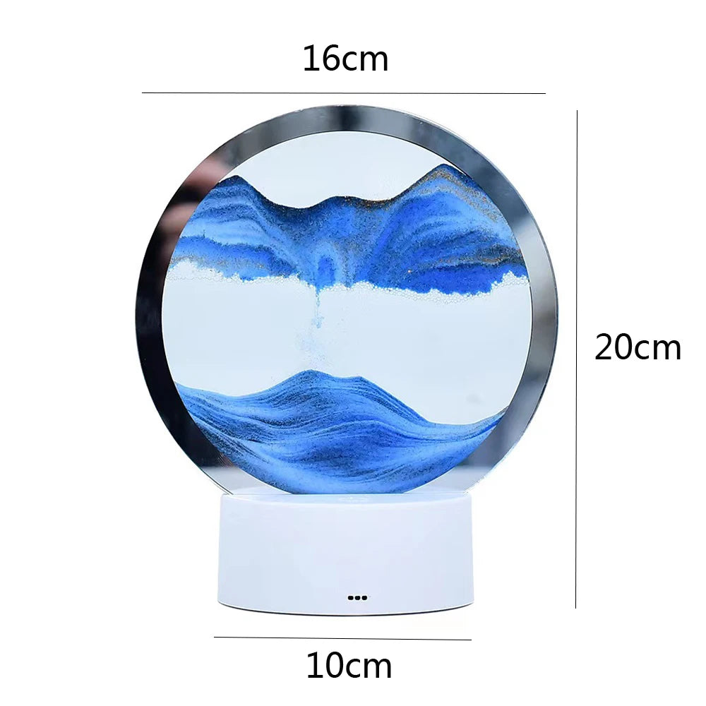 LED Quicksand Painting Hourglass Art Unique Decorative Sand Painting Night Light Bedroom Decoration Glass Hourglass Table Lamp