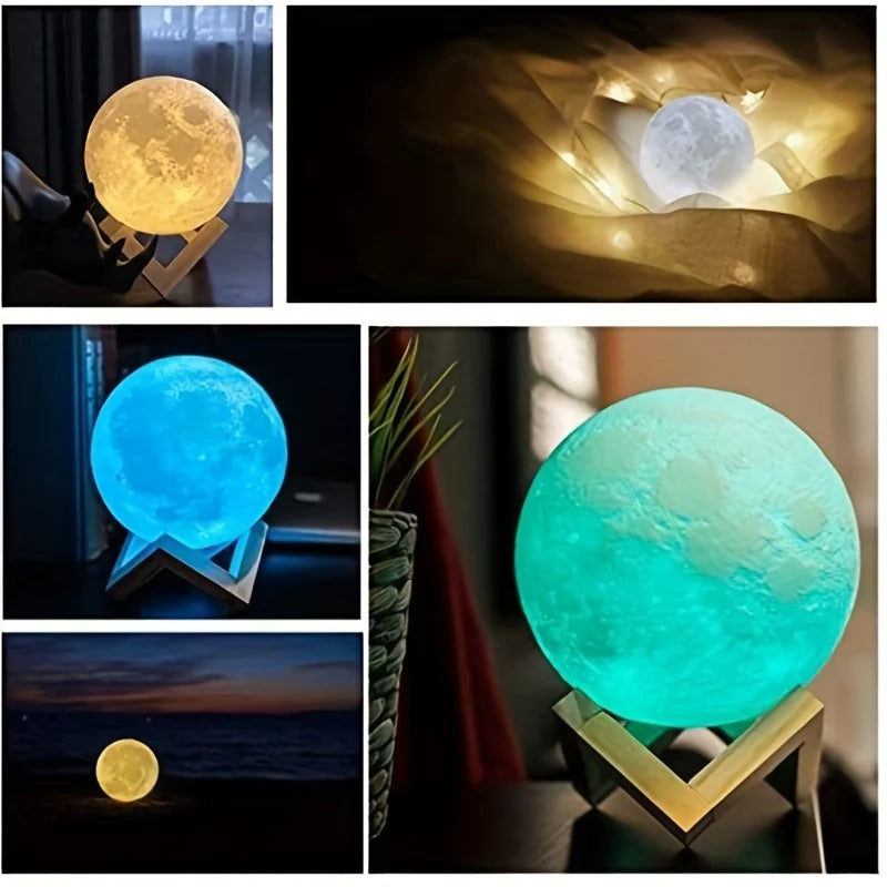 Dropship 3D Print Moon Lamp Moonlight Colorful Touch USB Led Night Light Rechargeable Nightlight Home Decor Creative Gift